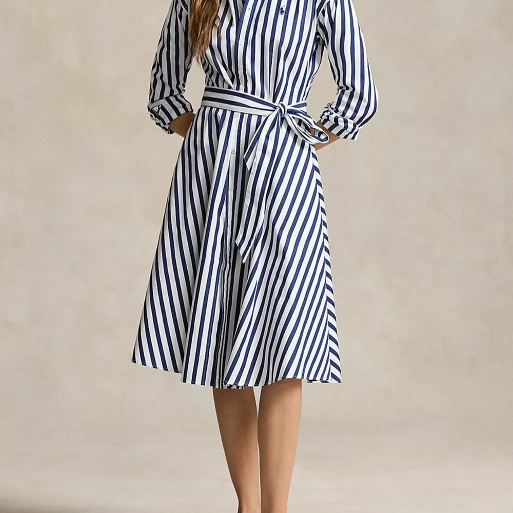 Ralph Lauren Blue and White Long Sleeve Shirt Dress